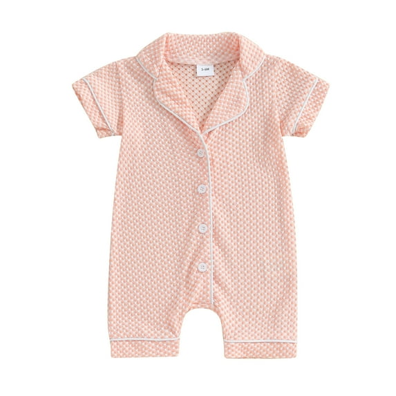Musuos Baby Boys Girls Jumpsuits 3 6 9 12 18M Short Sleeve Lapel Collar Button Down Textured Rompers Newborn Pajamas