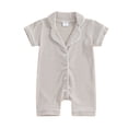 thumbnail image 1 of Musuos Baby Boys Girls Jumpsuits 3 6 9 12 18M Short Sleeve Lapel Collar Button Down Textured Rompers Newborn Pajamas, 1 of 9