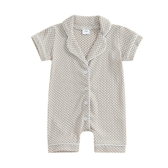 Musuos Baby Boys Girls Jumpsuits 3 6 9 12 18M Short Sleeve Lapel Collar Button Down Textured Rompers Newborn Pajamas