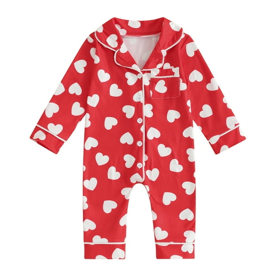 Musuos Baby Boys Girls Pajamas Jumpsuits 3 6 12 18 24M Long Sleeve Lapel Collar Heart Print Button Up Rompers Newborn Clothes