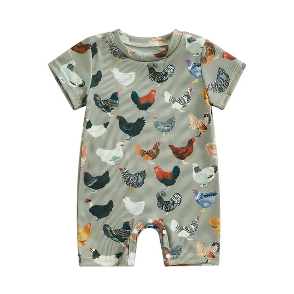 Musuos Baby Boys Girls Summer Jumpsuit 3M 6M 9M 12M Cartoon Chicken Print Round Neck Short Sleeve Romper Cute Playsuit for Newborn