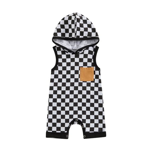 Musuos Baby Boys Hooded Jumpsuit 3M 6M 12M 18M Checkerboard Pocket Sleeveless Hoodies Romper Summer Clothes for Infant