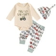 thumbnail image 1 of Musuos Baby Boys Leisure Pants Set, 0-18Months Long Sleeve Crew Neck Leeter Embroidery Romper with Tractor Print Sweatpants and Hat Fall Outfit, 1 of 10