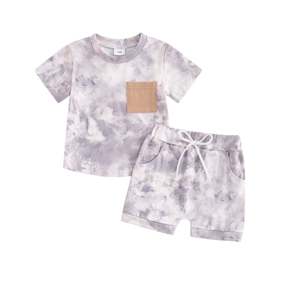 Musuos Baby Boys Leisure Shorts Set, 0-3 Years Tie-dye Print Short Sleeve Fashion T-shirt with Elastic Waist Shorts Summer Outfit