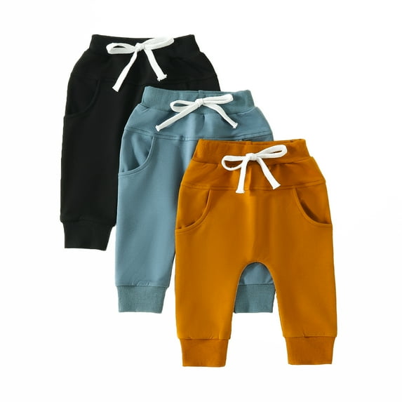 Musuos Baby Boys Pants 6 12 18 24M 3T Casual Solid Color Harem Pants for Infant Toddler, Active Joggers Pants with Pocket