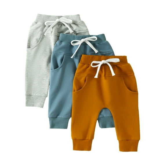 Musuos Baby Boys Pants 6 12 18 24M 3T Casual Solid Color Harem Pants for Infant Toddler, Active Joggers Pants with Pocket