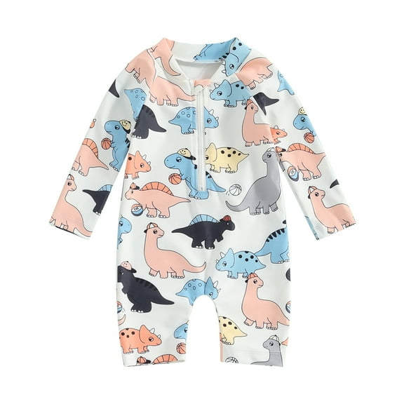 Musuos Baby Boys Rash Guard, 6 12 18 24M 3T Long Sleeve Zipped Dinosaur Print Swimsuit Summer Swimwear