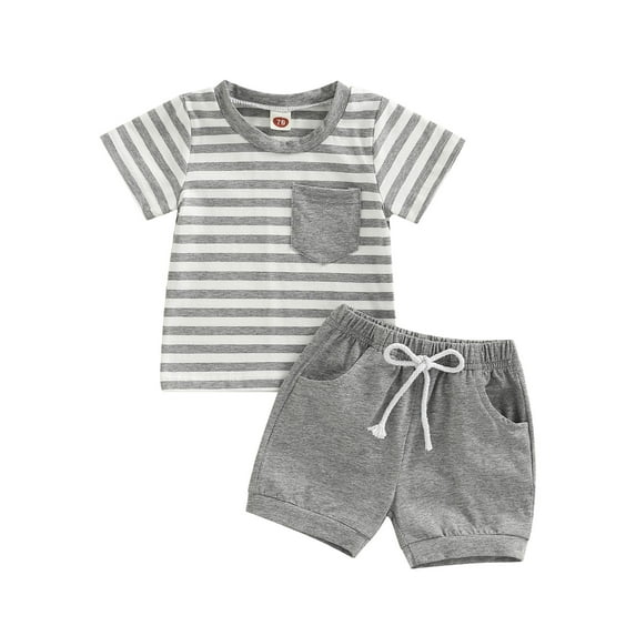 Musuos Baby Boys Short Set, 6 12 18 24M 3T Short Sleeve Stripes T-shirt with Elastic Waist Shorts Summer Outfit