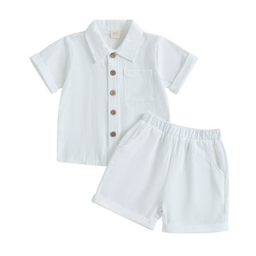 Musuos Baby Boys Shorts Set, 12 18 24M 3 4T Summer Short Sleeve Shirt with Elastic Waist Shorts Toddler Set