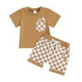 thumbnail image 1 of Musuos Baby Boys Shorts Set, 6 12 18 24M 3T Short Sleeve Crew Neck T-shirt with Plaid Shorts Summer Outfit, 1 of 10