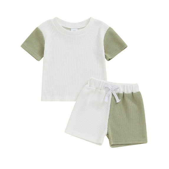 Musuos Baby Boys Simple Summer Outfits 0-3 Years Contrast Color Short Sleeves T-Shirt and Elastic Shorts Set Toddler Casual Clothes