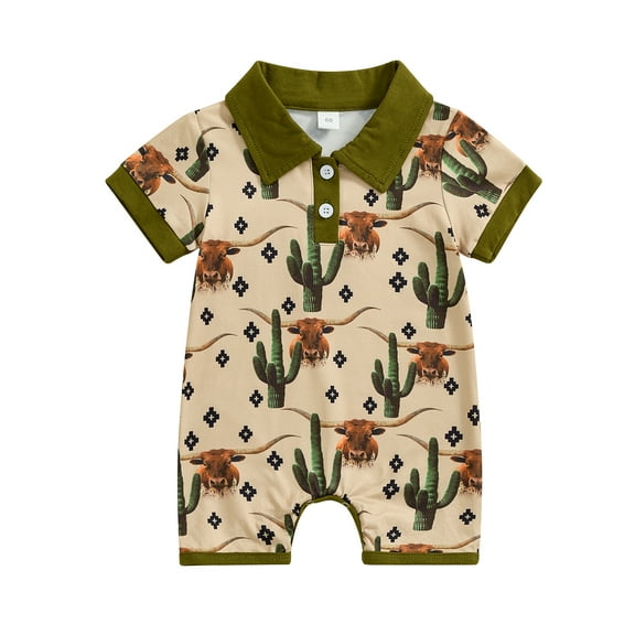 Musuos Baby Boys Summer Cute Romper 3M 6M 12M 18M Short Sleeve Button Lapel Western Elements Print Jumpsuit Infant Playsuit