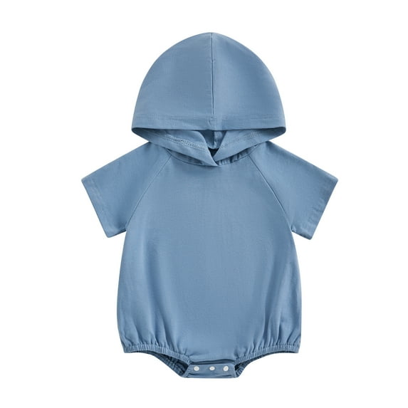 Musuos Baby Boys Summer Hooded Rompers 3 6 12 18M Infant Short Sleeve Solid Color Casual Rompers Tops