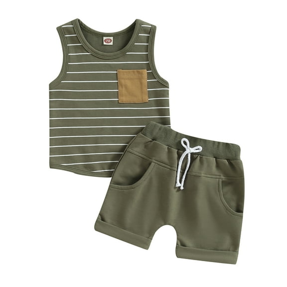 Musuos Baby Boys Summer Shorts Set,0-4 Years Sleeveless Pocket Striped Tank Top with Elastic Waist Shorts Toddler Casual Outfit