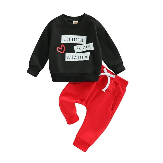 Musuos Baby Boys Valentine's Day Outfit 6 12 18 24M 3T Letter Heart Print Long Sleeve Sweatshirts Tops and Long Pants 2Pcs Set