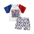 thumbnail image 1 of Musuos Baby Fourth of July Outfits, 3 6 9 12 18 24Months Short Sleeve Letter Print Tops + Tie Front Shorts Summer Set Party Clothes, 1 of 10