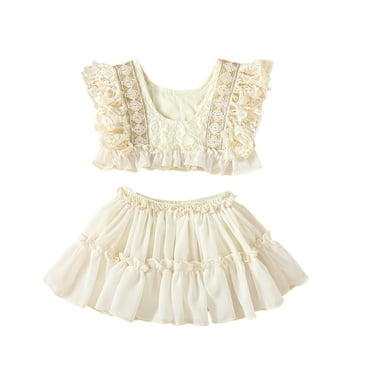 Musuos Baby Girl 2 Piece Outfit 3 6 12 18 24M Floral Lace Tank Tops and Elastic Ruffle Skirt Set for Toddler Summer Clothes