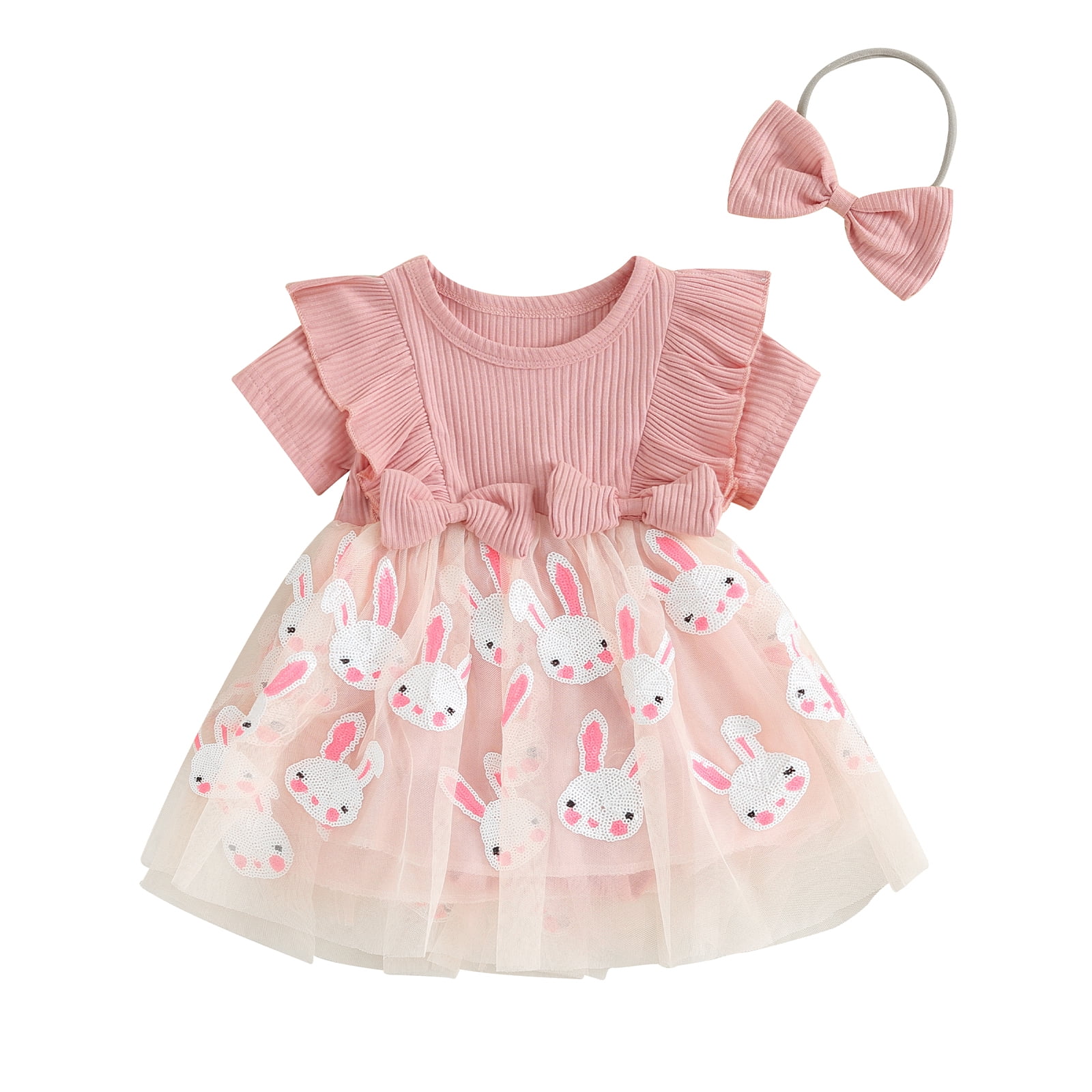 Baby Girl 1st Easter Outfit Short Ruffer Sleeve Romper Tutu Skirt Headband Leg Warmers Set Cute Spring Clothes For Photoshoot,3-6 Months,X7-Brown