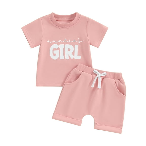 Musuos Baby Girl 2 Piece Summer Outfits 6 12 18 24M 3T Round Neck Letter Print Short Sleeve Tops + Elastic Waist Shorts Infant Toddler Set
