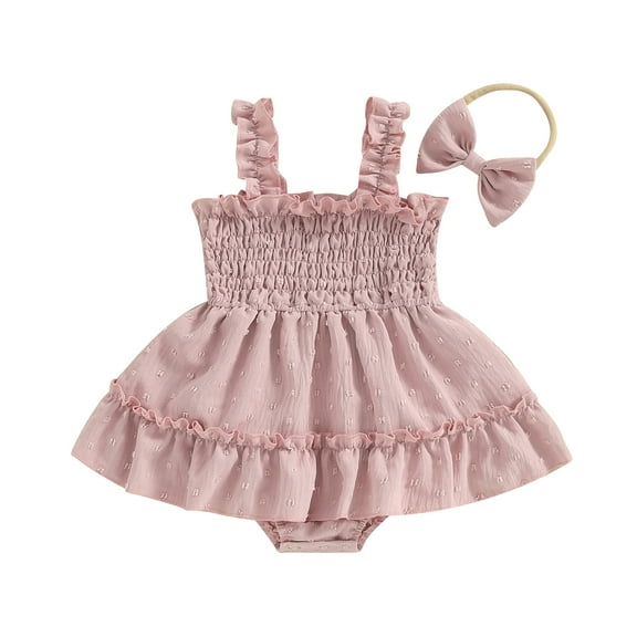 Musuos Baby Girl 2Pcs Summer Outfits 3 6 9 12 18Months Sleeveless Swiss Dots Romper Dress with Headband Set Infant Casual Clothes