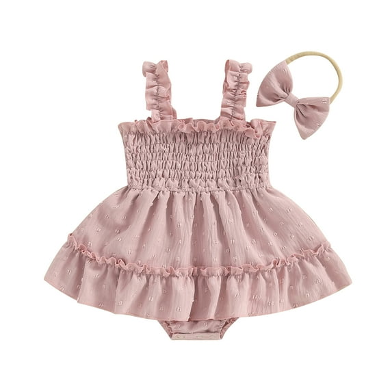 Musuos Baby Girl 2Pcs Summer Outfits 3 6 9 12 18Months Sleeveless Swiss Dots Romper Dress with Headband Set Infant Casual Clothes