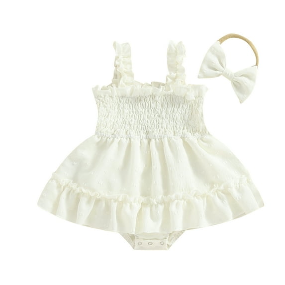 Musuos Baby Girl 2Pcs Summer Outfits 3 6 9 12 18Months Sleeveless Swiss Dots Romper Dress with Headband Set Infant Casual Clothes