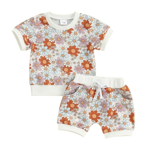 Musuos Baby Girl 2Pcs Summer Outfits 6 12 18 24M 3T Short Sleeve Floral Print T-Shirt + Shorts Set Infant Toddler Clothes