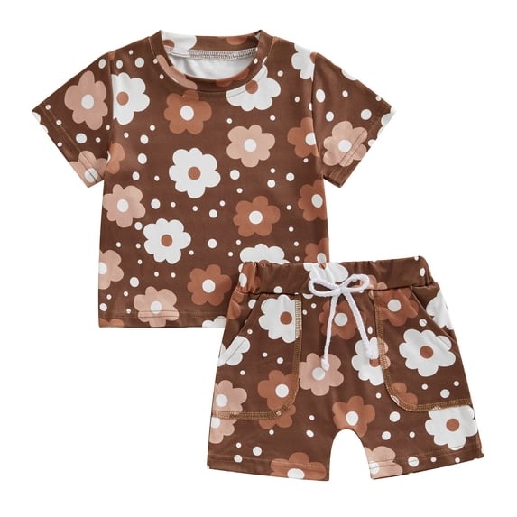 Musuos Baby Girl 2Pcs Summer Outfits 6 12 18 24M Short Sleeve Floral Print Tops + Short Pants Set Infant Clothes