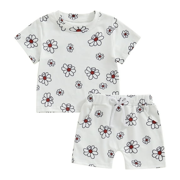 Musuos Baby Girl 2Pcs Summer Outfits 6 12 18 24M Short Sleeve Floral Print Tops + Short Pants Set Infant Clothes