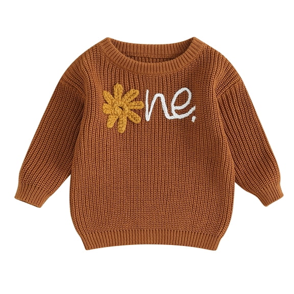 Musuos Baby Girl Autumn Sweater, 9 12 18 24M Flower Letter Pattern Long Sleeve Round Neck Knitwear Pullover