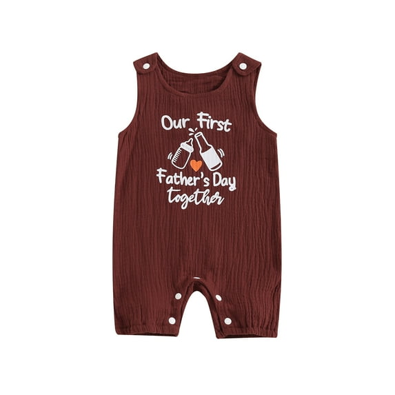 Musuos Baby Girl Boy Father's Day Tank Romper 3 6 12 18 24Months Letter Print Round Neck Sleeveless Jumpsuit Infant Summer Clothes