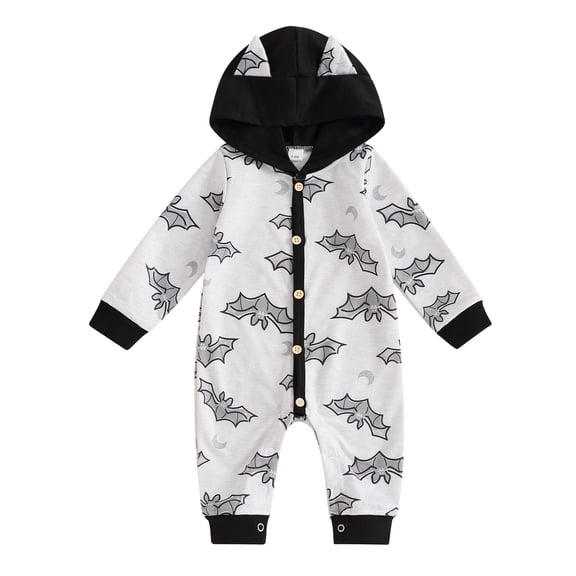 Musuos Baby Girl Boy Halloween Romper 3 6 12 18 24Months Bat Print Long Sleeve Full Length Hooded Jumpsuit for Fall
