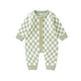 thumbnail image 1 of Musuos Baby Girl Boy Knitted Jumpsuit, 3 6 12 18 24M Checkerboard Round Neck Long Sleeve Button Up Rompers for Toddlers, 1 of 10