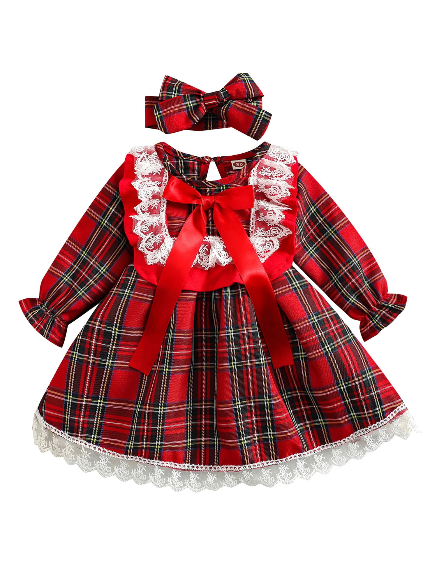 Musuos Baby Girl Christmas Dress Plaid Lace Ruffle Tulle Princess Xmas Party Dresses