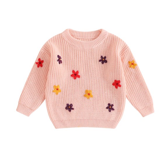Musuos Baby Girl Cute Sweater, 0-3Years Long Sleeve Crew Neck Flower Winter Warm Knit Pullover Sweater Infant Clothes