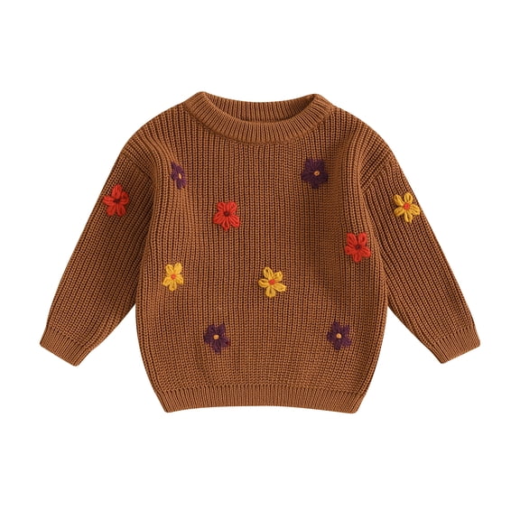 Musuos Baby Girl Cute Sweater, 0-3Years Long Sleeve Crew Neck Flower Winter Warm Knit Pullover Sweater Infant Clothes