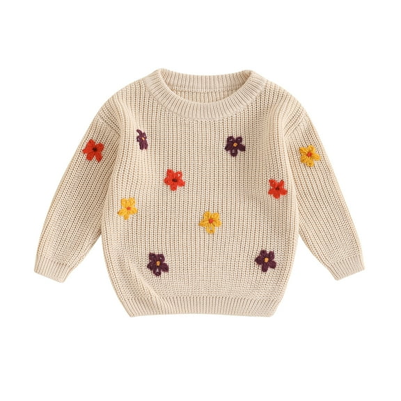 Musuos Baby Girl Cute Sweater, 0-3Years Long Sleeve Crew Neck Flower Winter Warm Knit Pullover Sweater Infant Clothes