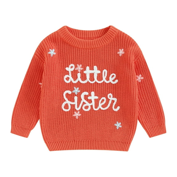 Musuos Baby Girl Fall Sweater 0-18Months FloralLetter Embroidery Long Sleeve Round Neck Chunky Knitwear Pullover