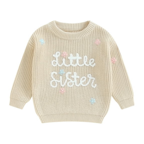 Musuos Baby Girl Fall Sweater 0-18Months FloralLetter Embroidery Long Sleeve Round Neck Chunky Knitwear Pullover