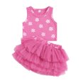 thumbnail image 1 of Musuos Baby Girl Fashion Summer Skirt Set 0-18M Flower Print Round Neck Tank Tops Layered Mesh Tulle Tutu Skirts 2Pcs Clothes Set, 1 of 9