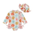 thumbnail image 1 of Musuos Baby Girl Rash Guard Swimsuits 3M 6M 12M 18M 24M Summer Floral Print Zipper Swimwear and Sun Hat Set Toddler Bathing Suits Beachwear, 1 of 8