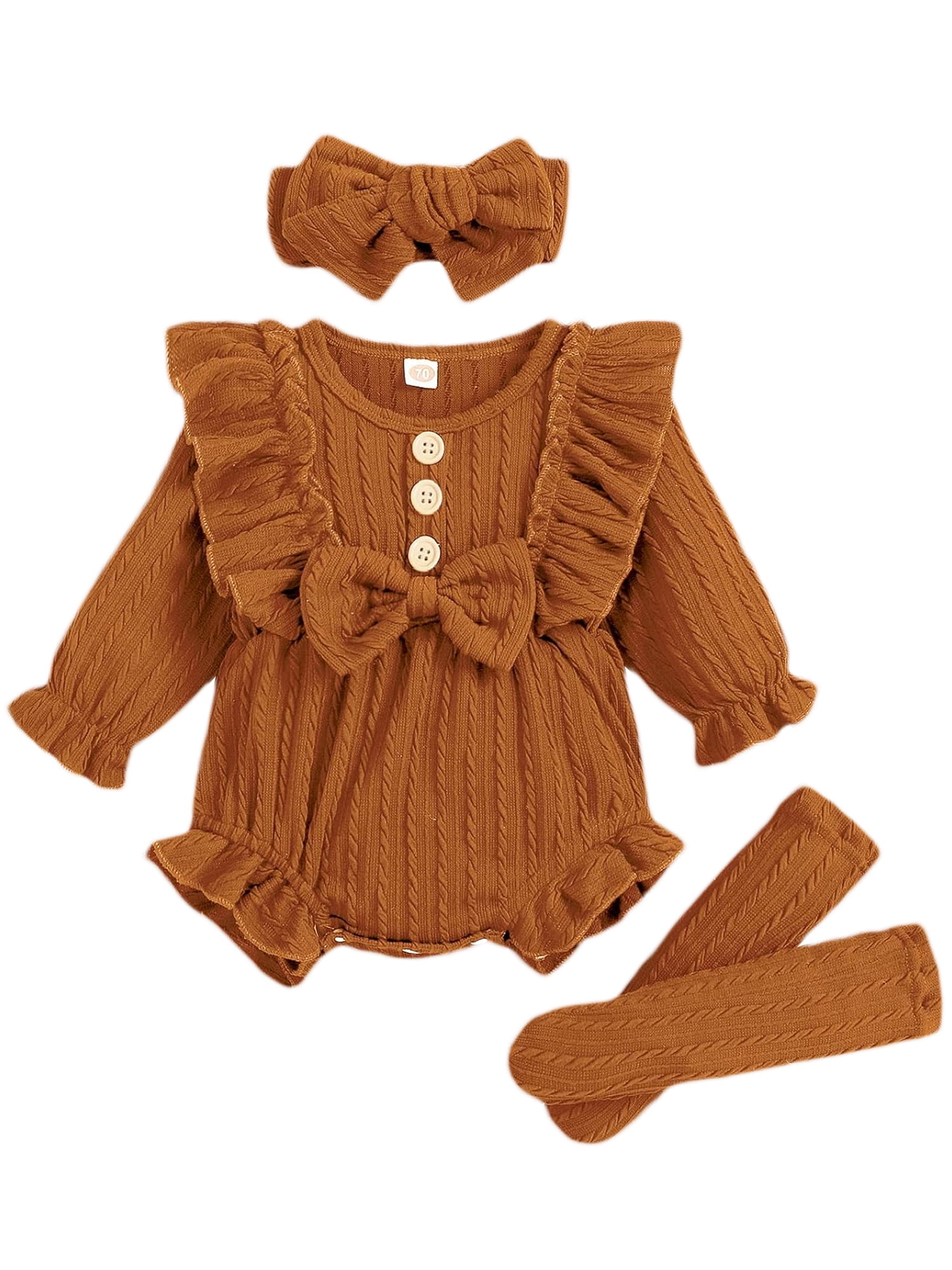 Musuos Baby Girl Ruffle Romper Long Sleeve Button Front Bodysuit Leg