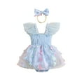 thumbnail image 1 of Musuos Baby Girl Summer 2Pcs Romper Outfit 3 6 12 18 24Months Fly Sleeve Tulle Butterfly Cute Romper Dress with Bow Headband, 1 of 10