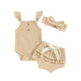 thumbnail image 1 of Musuos Baby Girl Summer Clothes 3M 6M 12M 18M Fly Sleeve Ribbed Romper and Elastic Ruffles Shorts Headband Set 3 Piece Outfits, 1 of 10