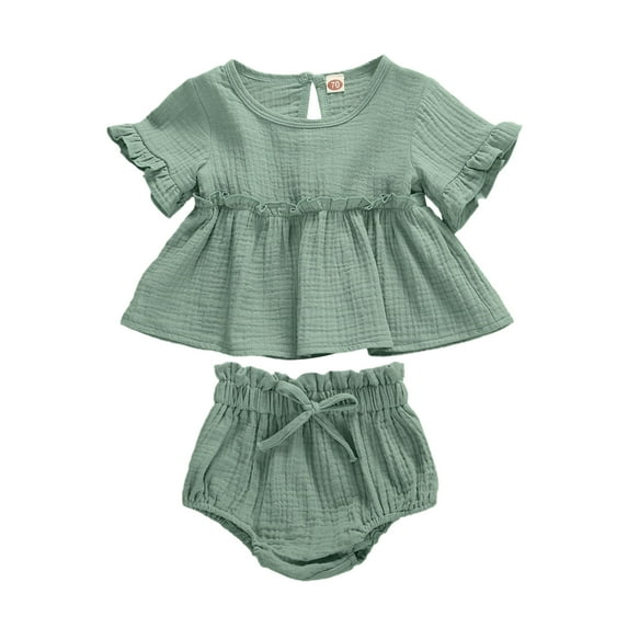 Musuos Baby Girl Summer Clothes Set 6M 12M 18M 24M Solid Color Ruffle Short Sleeve Top Stretch PP Shorts Set