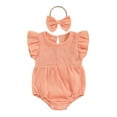 thumbnail image 1 of Musuos Baby Girl Summer Jumpsuit 3M 6M 12M 18M Solid Color Crew Neck Fly Sleeve Romper and Bow Headband Set Cute Clothing, 1 of 10