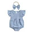 thumbnail image 1 of Musuos Baby Girl Summer Jumpsuit 3M 6M 12M 18M Solid Color Crew Neck Fly Sleeve Romper and Bow Headband Set Cute Clothing, 1 of 10
