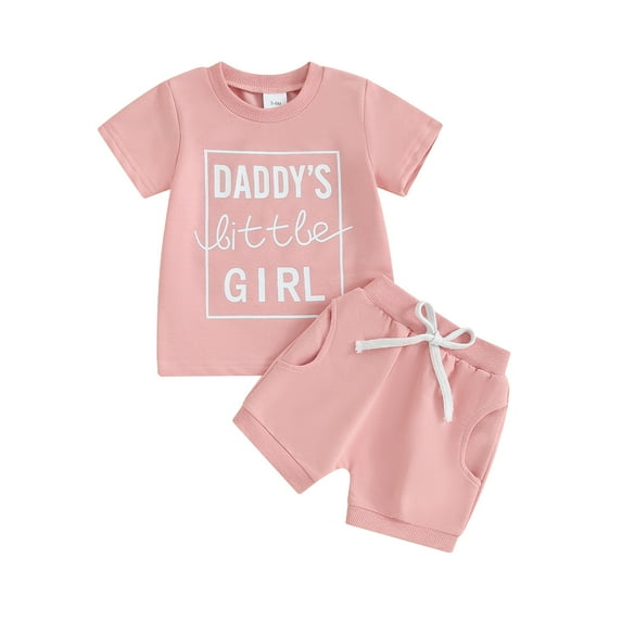 Musuos Baby Girl Summer Outfit 6 12 18 24M 3T Letter Print Short Sleeve Crew Neck T-Shirts Tops Elastic Waist Shorts Set