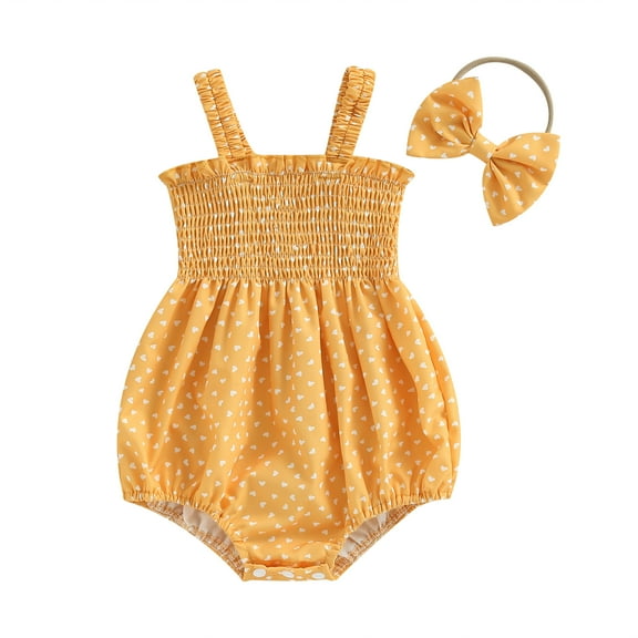 Musuos Baby Girl Summer Outfits, 3 6 12 18M Sleeveless Frill Smocked Romper with Headband Set 2Pcs Clothes