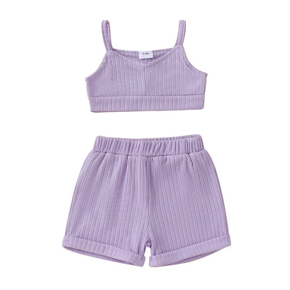 Musuos Baby Girl Summer Outfits 3 6 9 12 18 24M Solid Color Sleeveless V-Neck Cami Tops with Elastic Waist Shorts 2Pcs Set